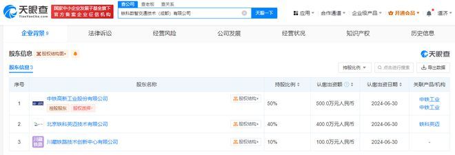 中鐵工業(yè)聯(lián)手合作伙伴在成都成立數(shù)智交通公司，注冊(cè)資本1000萬(wàn)元聚焦計(jì)算機(jī)軟硬件批發(fā)